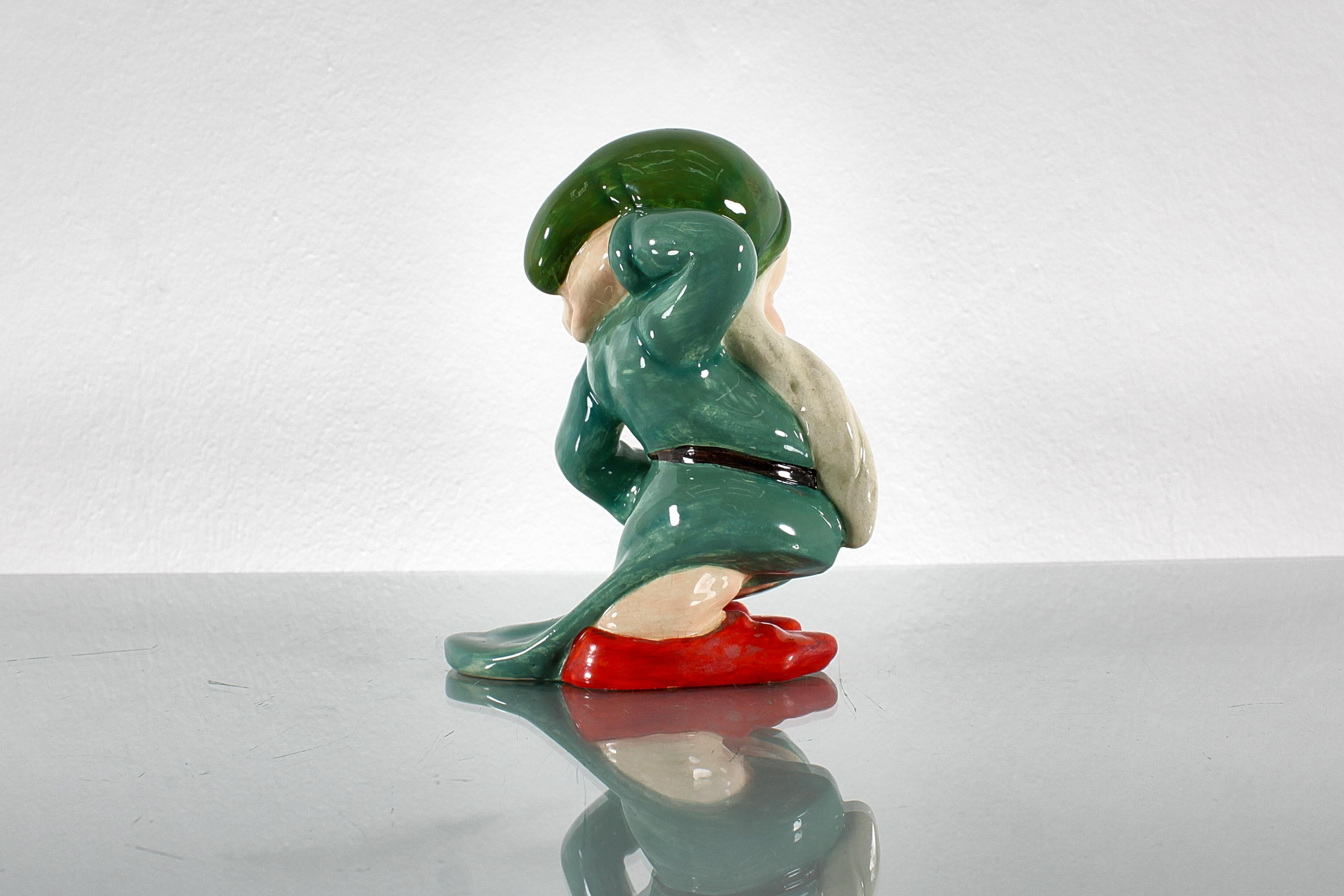 Hand-Painted U. Zaccagnini for Walt Disney Sleepy Glazed Ceramic Sculpture 1940s Italy For Sale