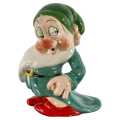 Vintage U. Zaccagnini for Walt Disney Sleepy Glazed Ceramic Sculpture 1940s Italy