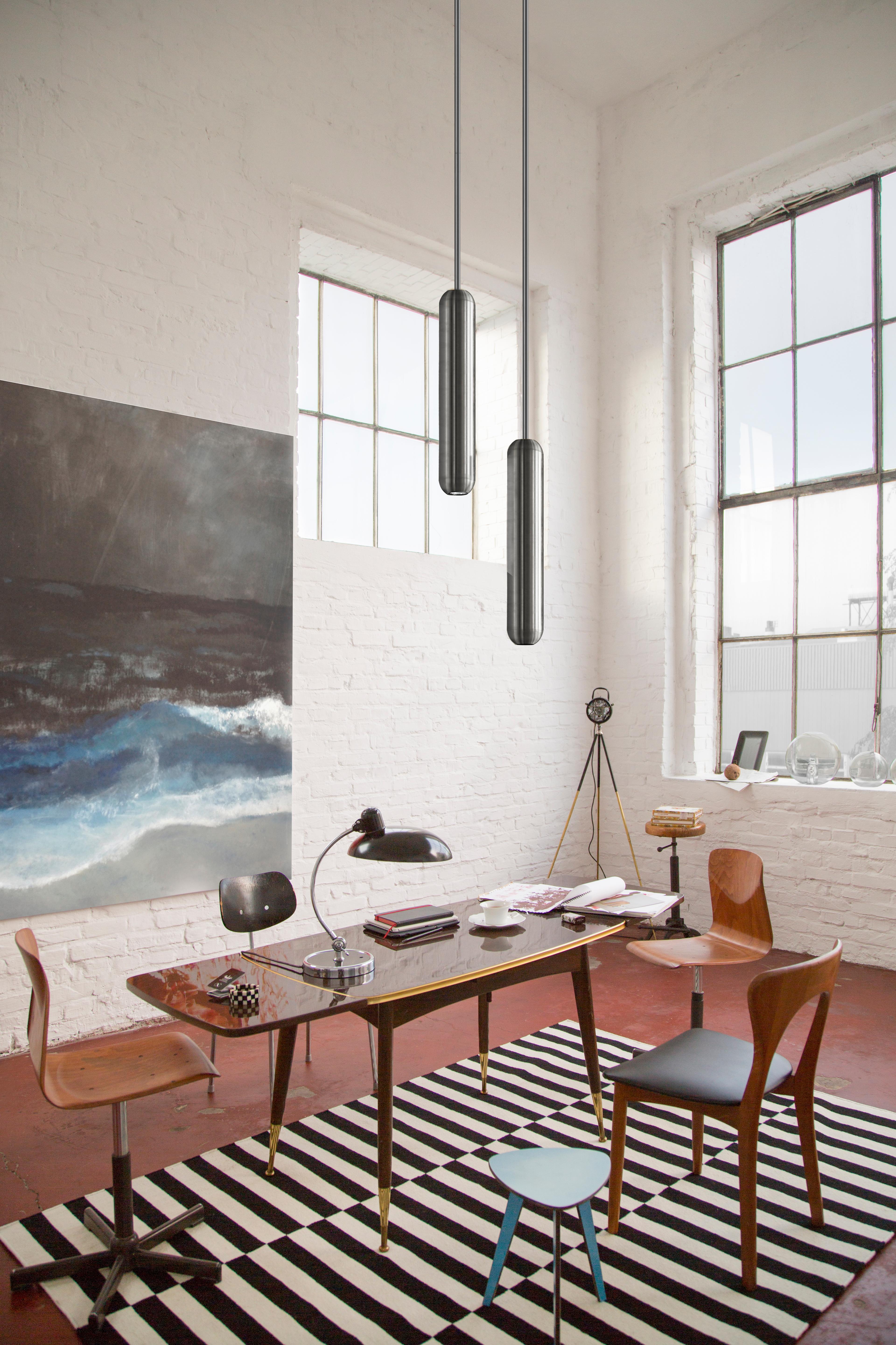 Post-Modern U2 Sculptural Black Brass Suspension Pendant Lamp by Jan Garncarek For Sale
