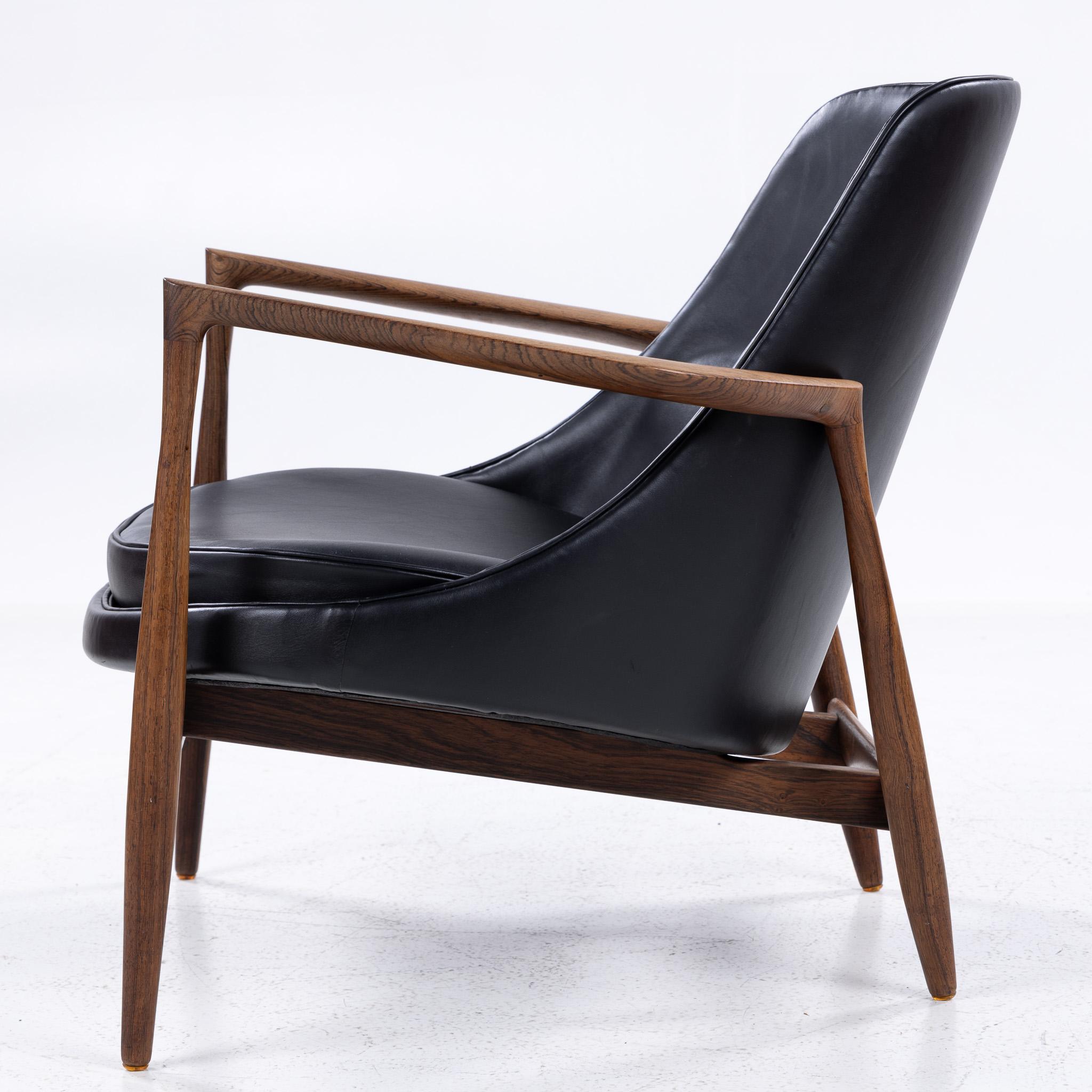 Leather Rare 'Elizabeth' lounge chair in Brazilian rosewood by by Ib Kofod-Larsen For Sale