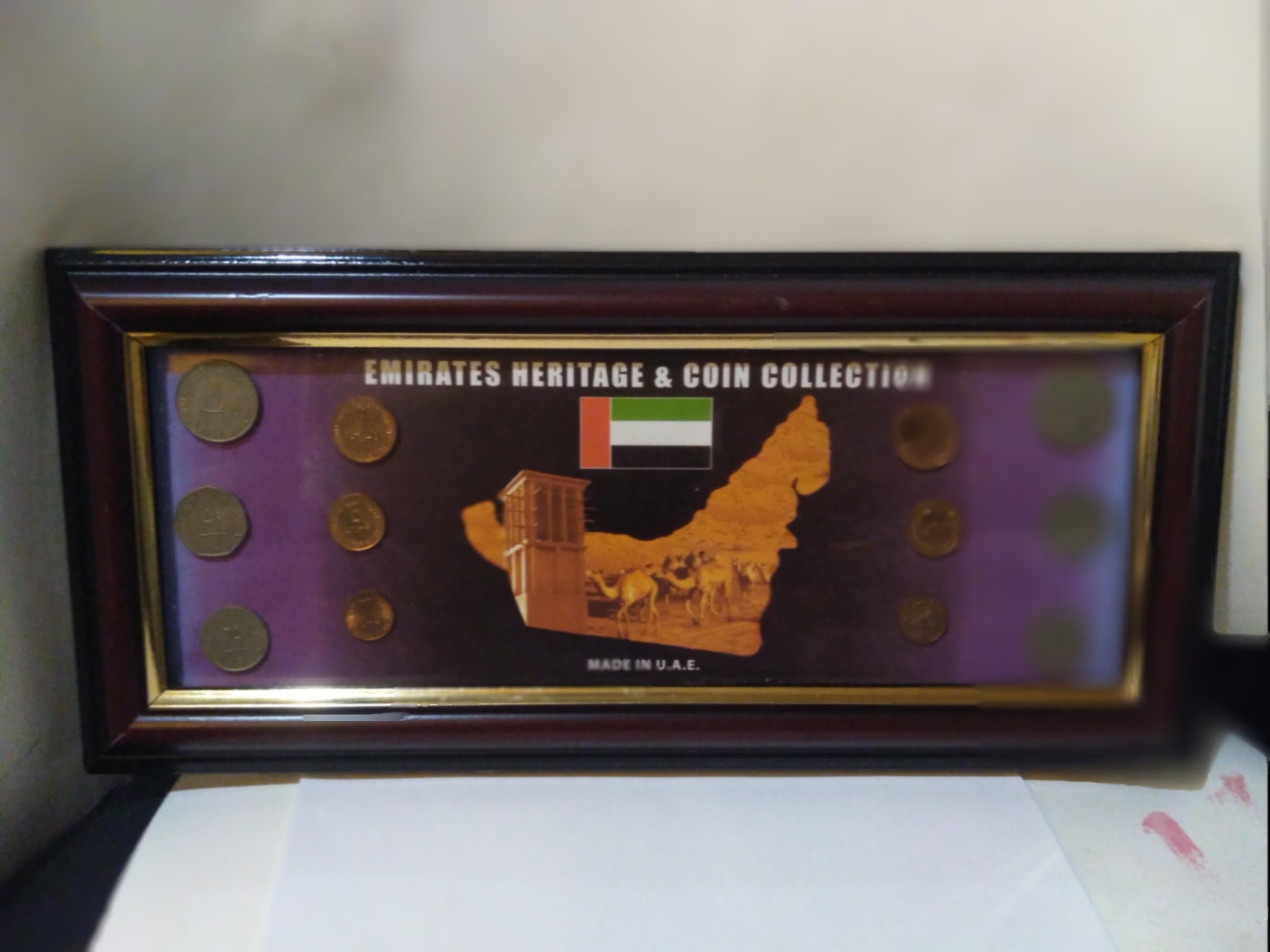 This is the UAE Heritage coin collection. The collection consist of 12 coins. They're framed and matted and ready to hang up and enjoy.