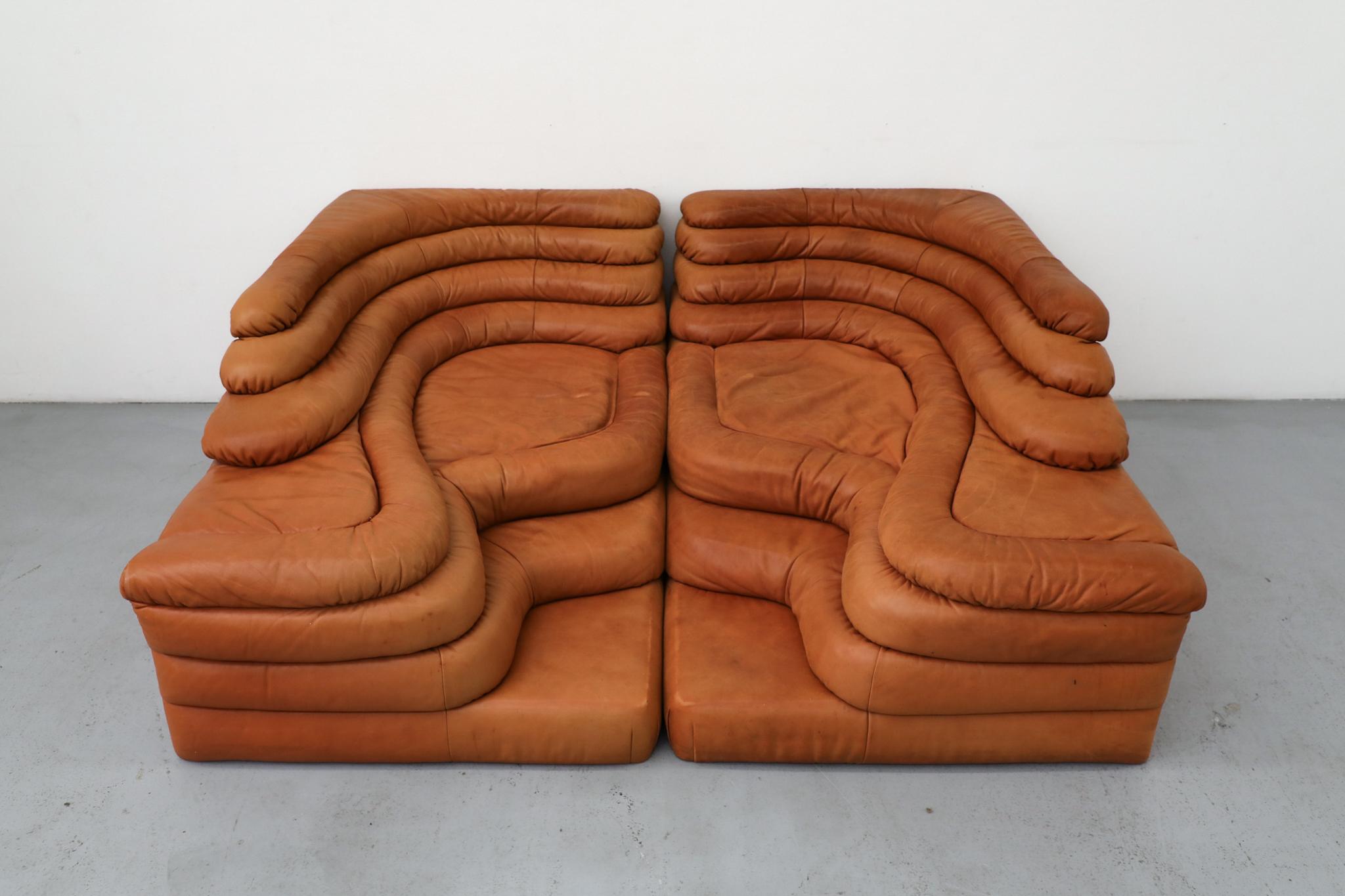 Mid-Century moderno Ubald Klug De Sede DS-1025 Divano modulare 'Terrazza', Set di 2, Pelle di Siena in vendita