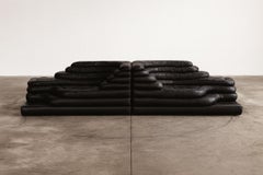 Ubald Klug DS-1025 "Terrazza" Sofa for De Sede, Black Leather, 1974, Set of 2