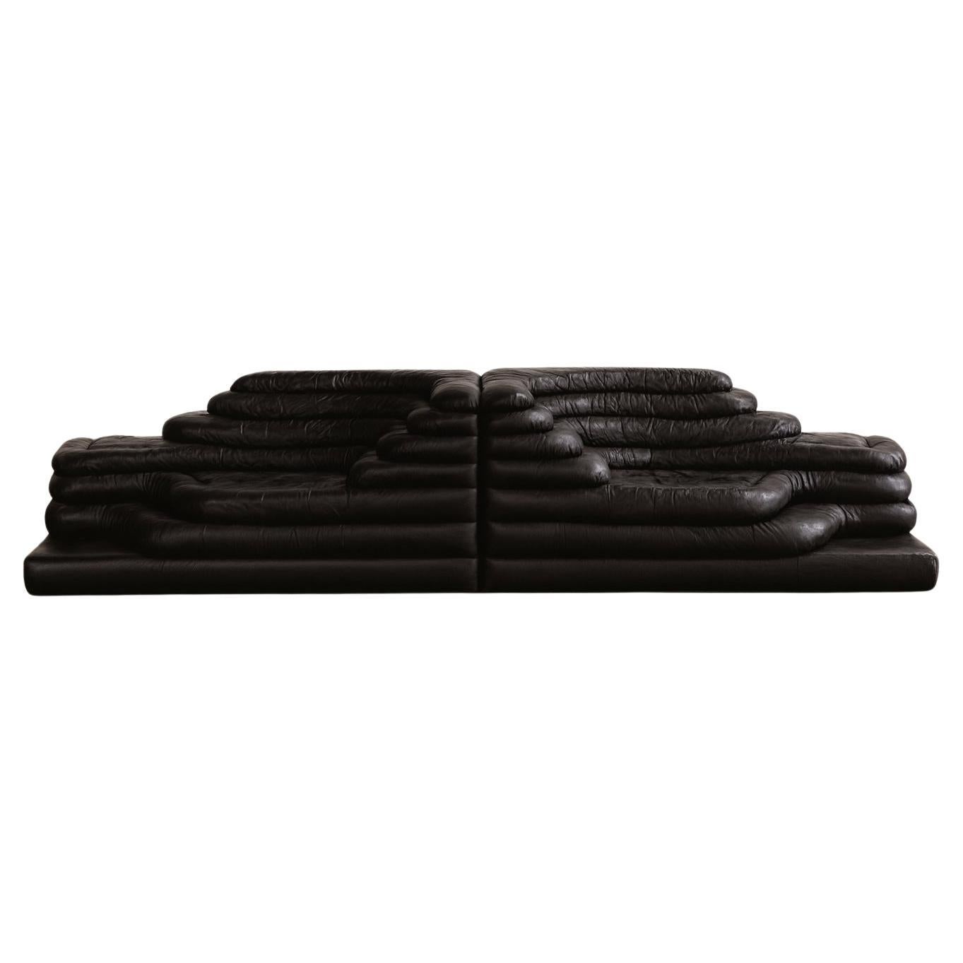 Ubald Klug DS-1025 "Terrazza" Sofa for De Sede, Black Leather, 1974, Set of 2 For Sale