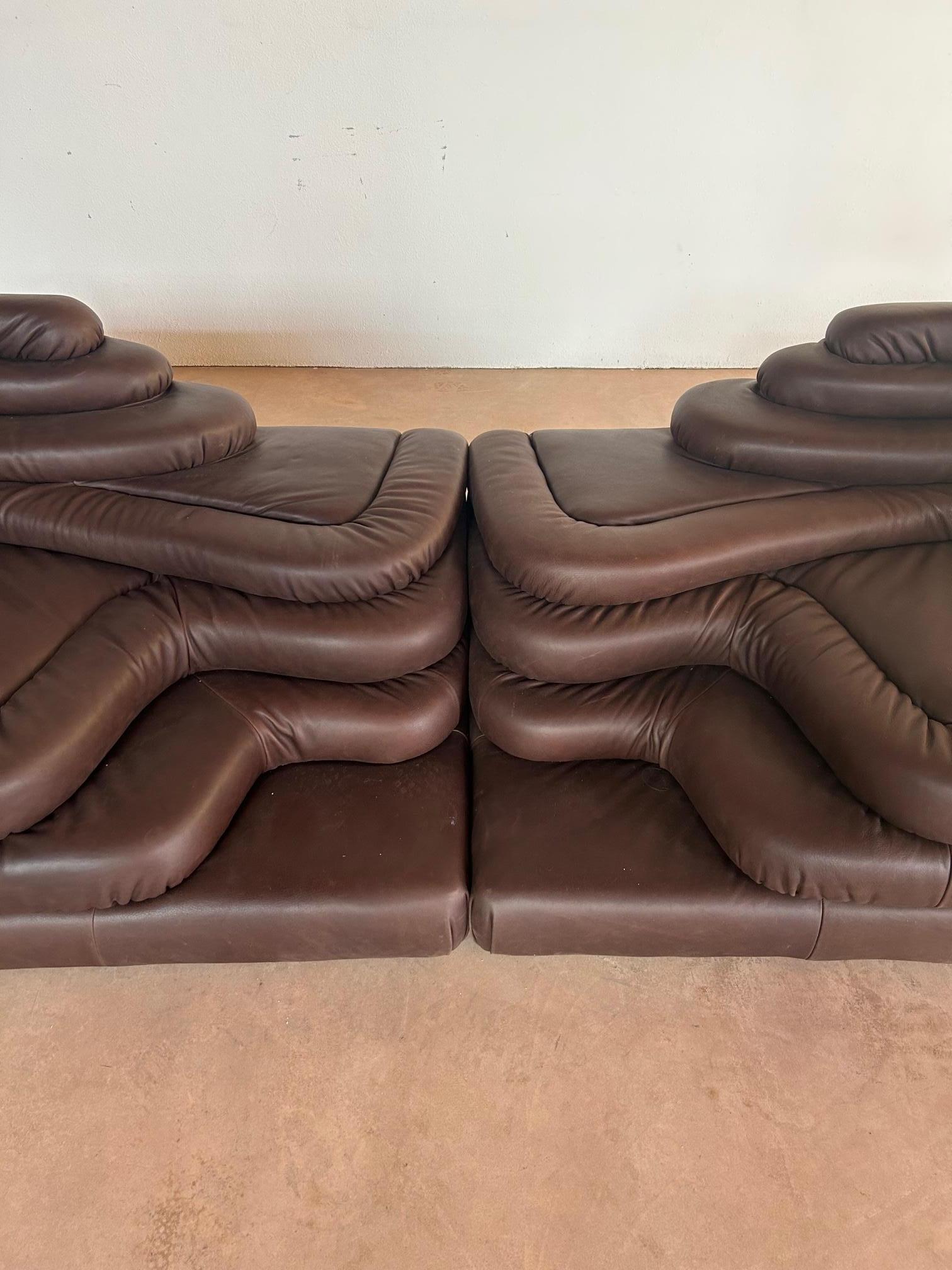 Ubald Klug for De Sede Pair of 'Terrazza' Landscapes in Brown Leather In Good Condition For Sale In Padova, IT