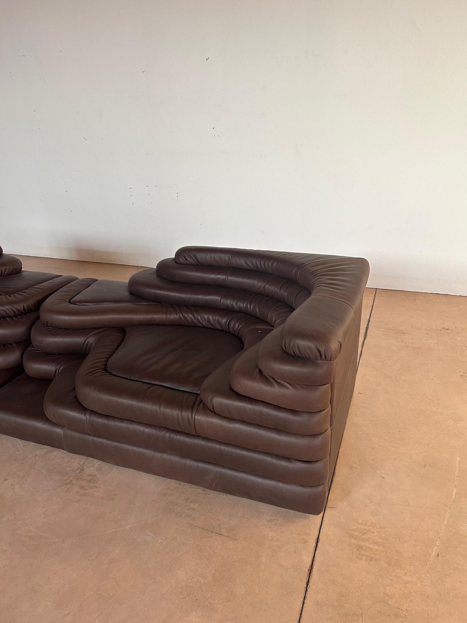 Late 20th Century Ubald Klug for De Sede Pair of 'Terrazza' Landscapes in Brown Leather For Sale
