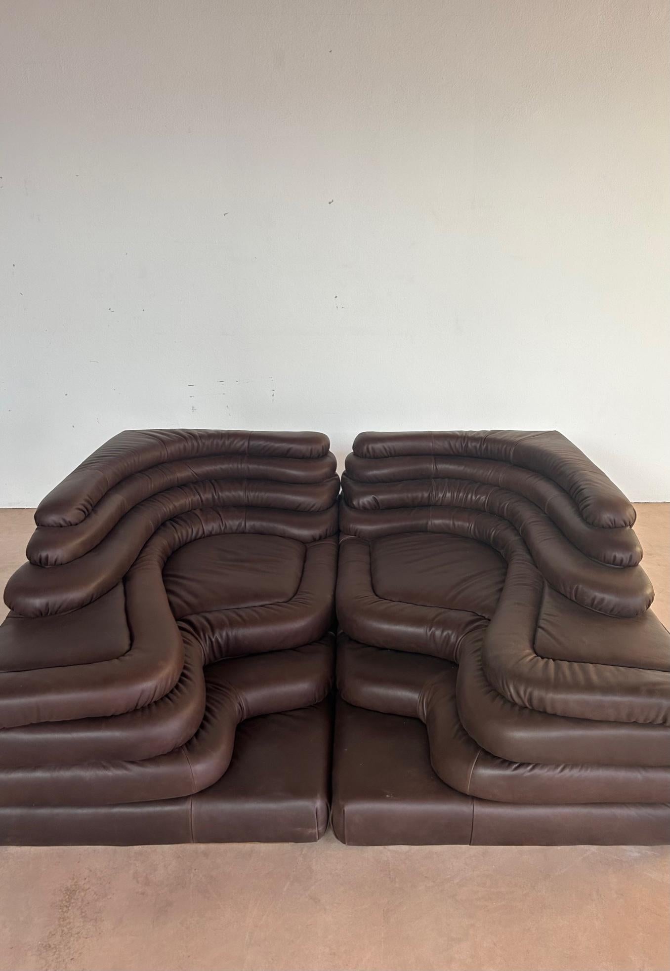 Ubald Klug for De Sede Pair of 'Terrazza' Landscapes in Brown Leather For Sale 3
