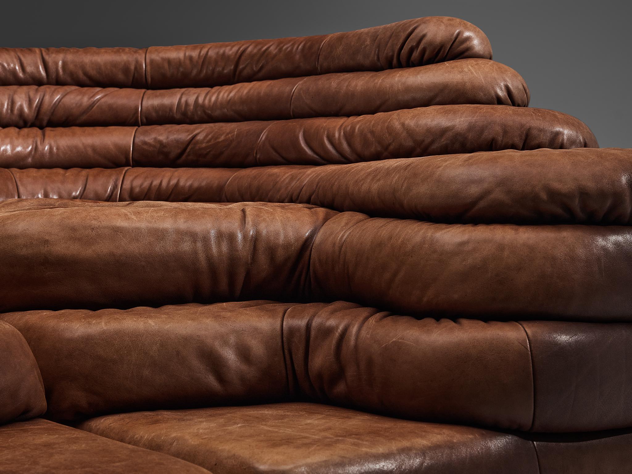 Swiss Ubald Klug for De Sede Pair of 'Terrazza' Landscapes in Cognac Leather