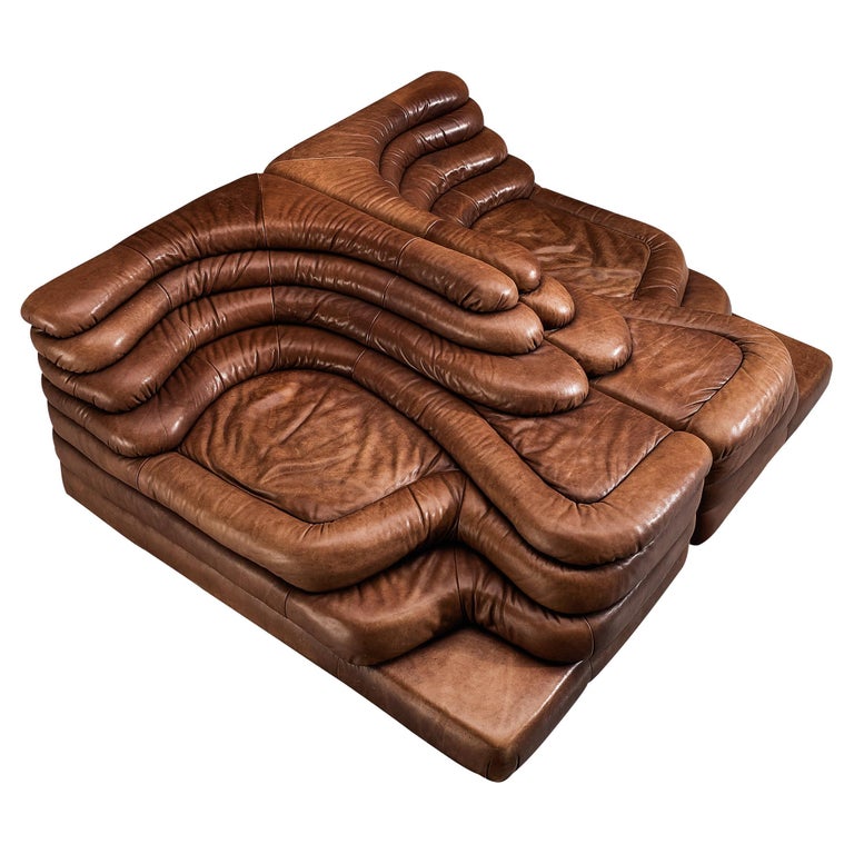 Ubald Klug for de Sede Pair of Terrazza Landscape Sofas in Cognac Leather, 1970s, offered by MORENTZ