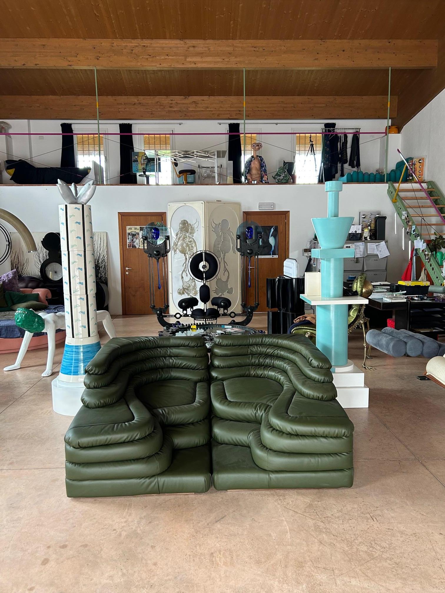 Ubald Klug per De Sede Coppia di divani 'Terrazza' in pelle Greene & Greene in vendita 4