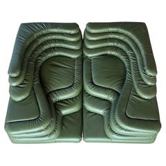 Ubald Klug for De Sede Pair of 'Terrazza' sofa in Green Leather