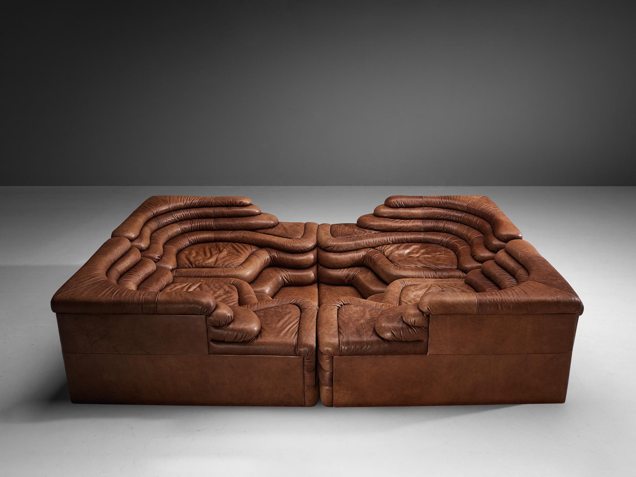 Mid-Century Modern Ubald Klug for De Sede Set of Four 'Terrazza' Landscapes in Cognac Leather