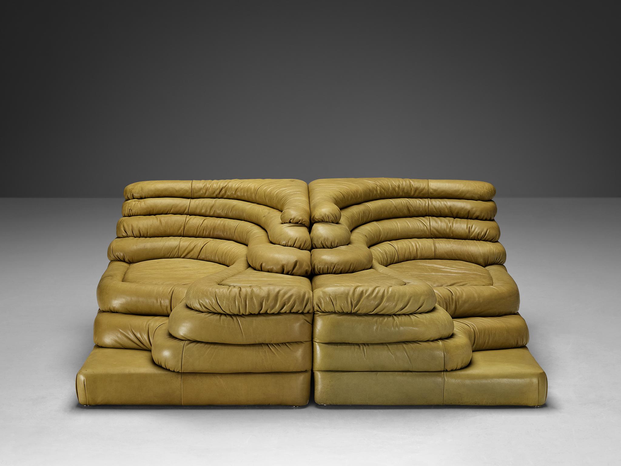 Mid-Century Modern Ubald Klug pour De Sede 'Terrazza' Landscapes en cuir vert olive en vente