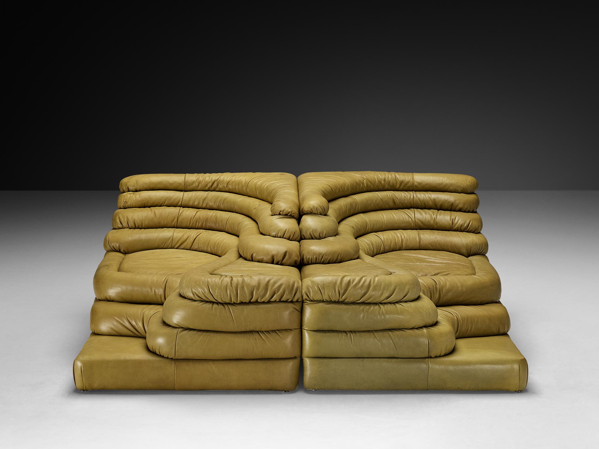 Ubald Klug für De Sede 'Terrazza' Landschaften aus olivgrünem Leder im Zustand „Gut“ im Angebot in Waalwijk, NL