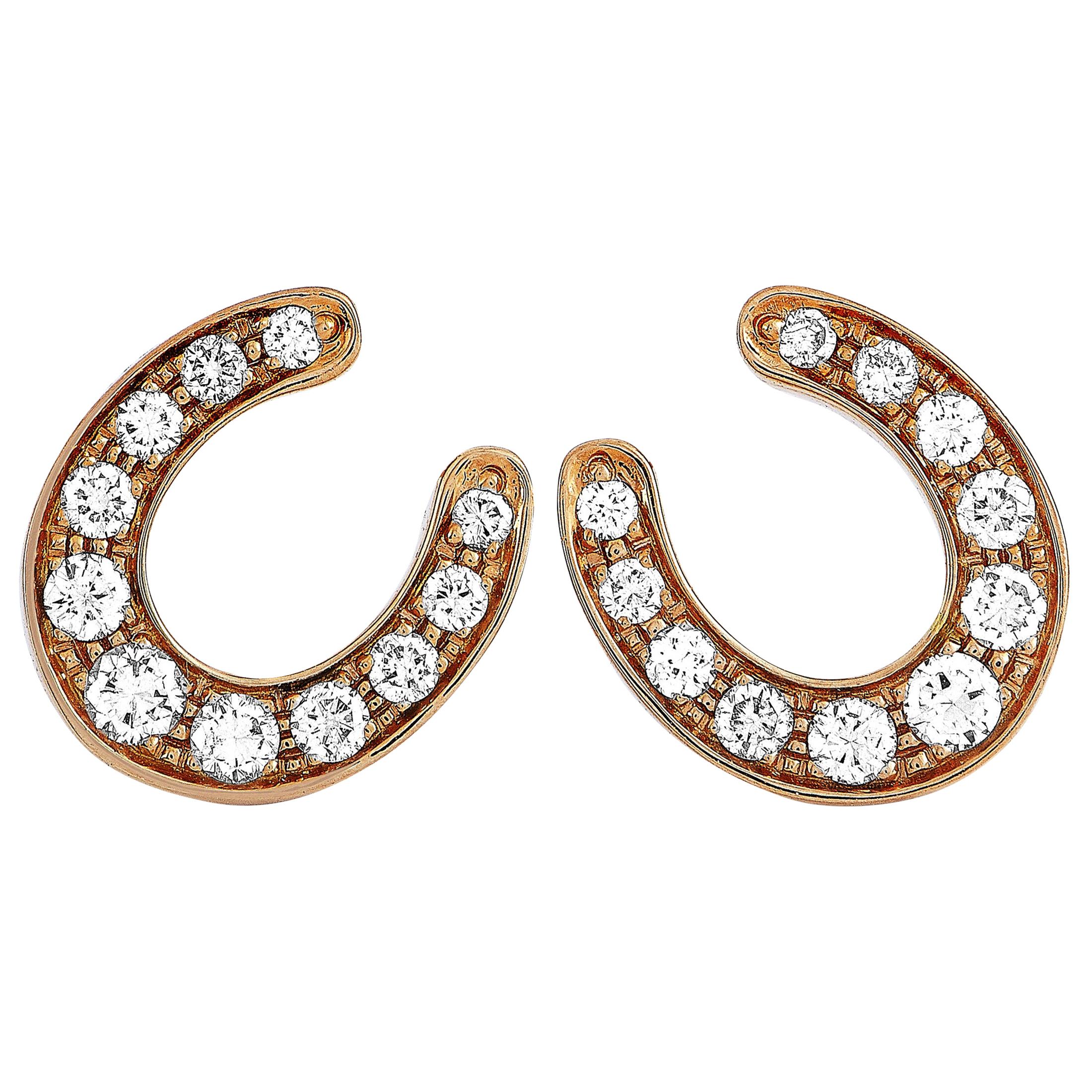 Ubaldi 18 Karat Rose Gold 0.60 Carat Diamond Horseshoe Earrings