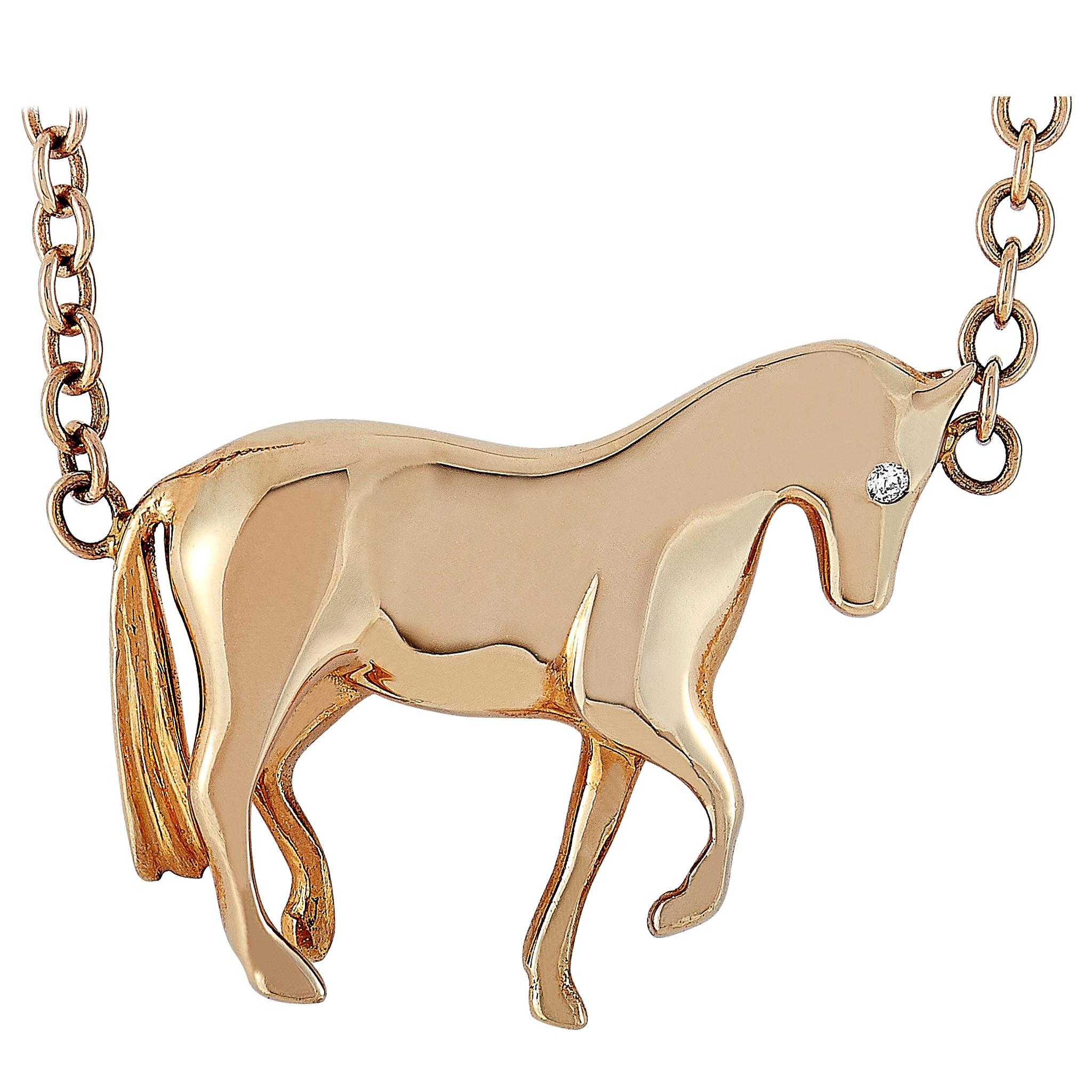 Gold Horse Pendant Necklace 42 For Sale on 1stDibs