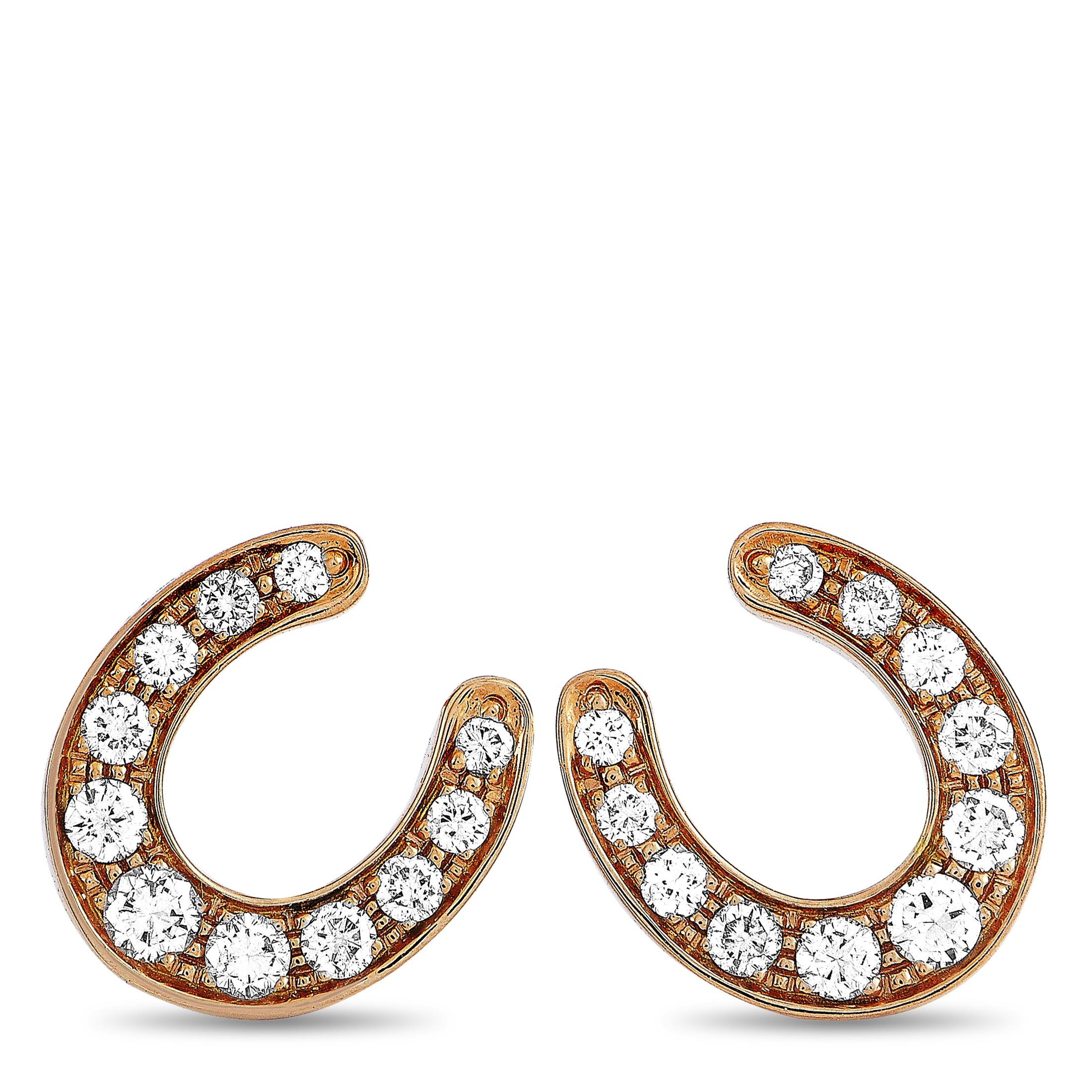 Ubaldi 18 Karat Rose Gold 0.60 Carat Diamond Horseshoe Earrings In New Condition In Southampton, PA