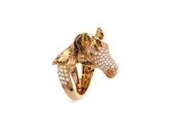 Ubaldi Gioielli 18 Karat Gold Equestrian Horse Diamonds Head Ring