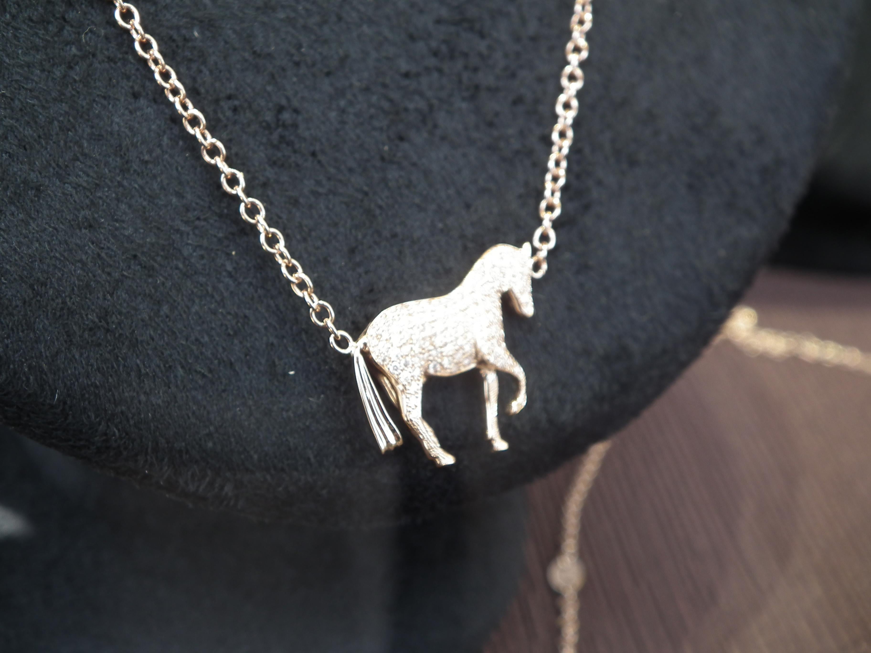 Arts and Crafts Ubaldi Gioielli 18 Karat Gold Equestrian Horse Necklace Pendant Diamond For Sale