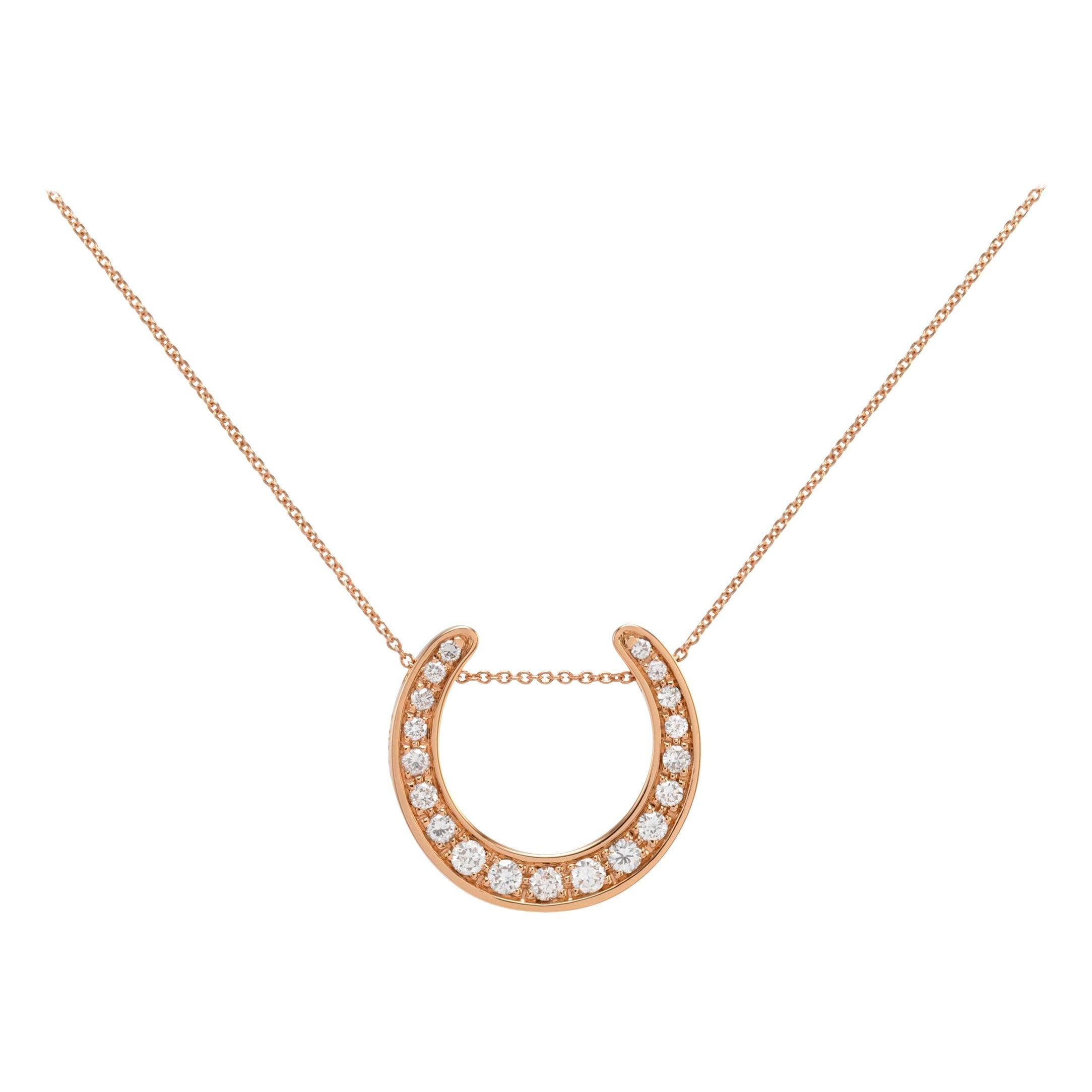 For Sale:  Ubaldi Gioielli 18 Karat Gold Equestrian Horseshoe Necklace Pendant Diamonds