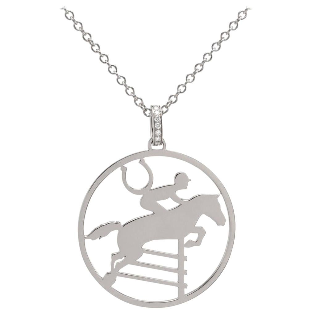 Ubaldi Gioielli 18 Karat WG Gold Equestrian Horse Showjumping Pendant Diamond For Sale