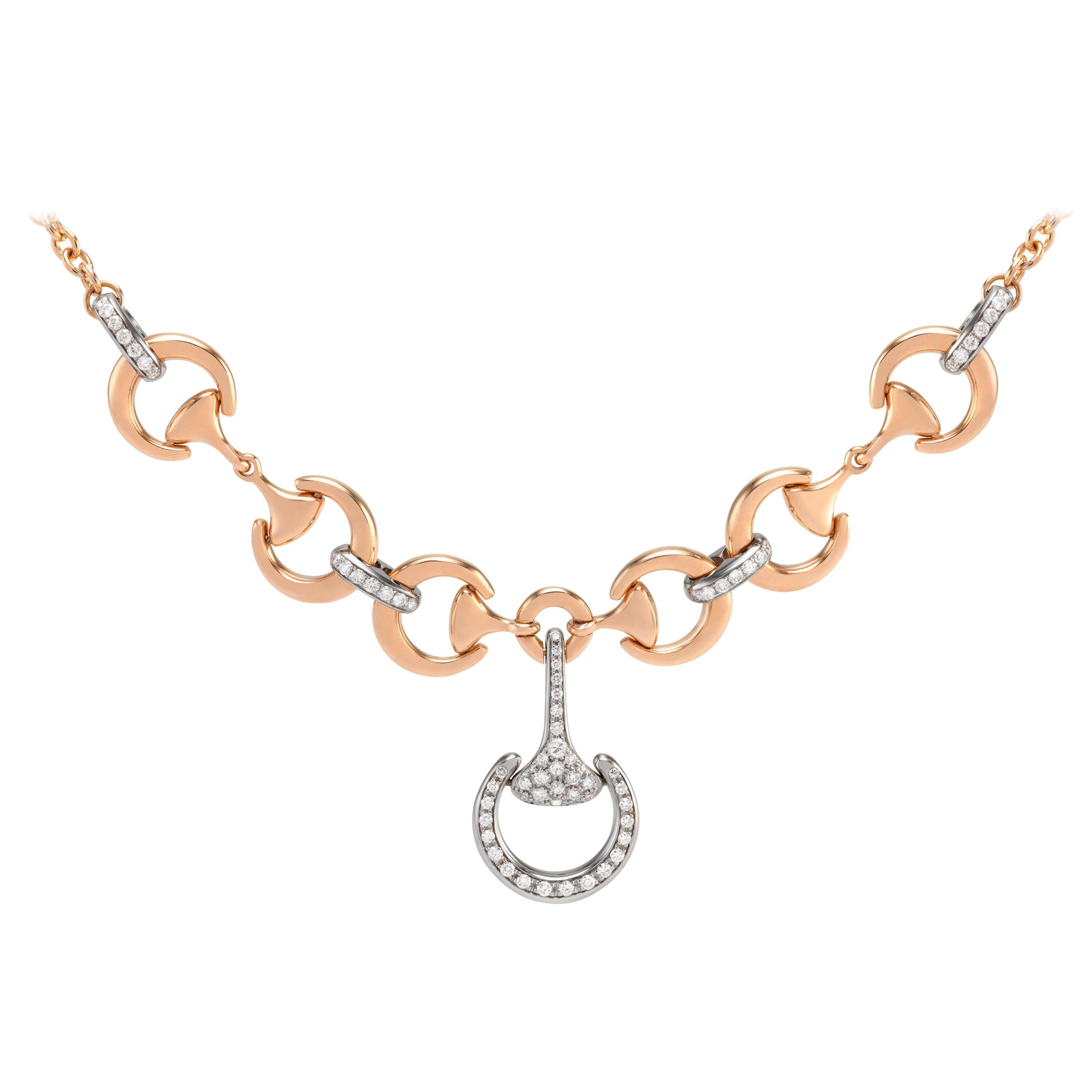 Ubaldi Gioielli 18k Gold Equestrian Necklace Horsebit Fusion Horseshoe Diamonds For Sale
