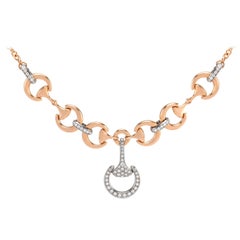 Ubaldi Gioielli 18k Gold Equestrian Necklace Horsebit Fusion Horseshoe Diamonds