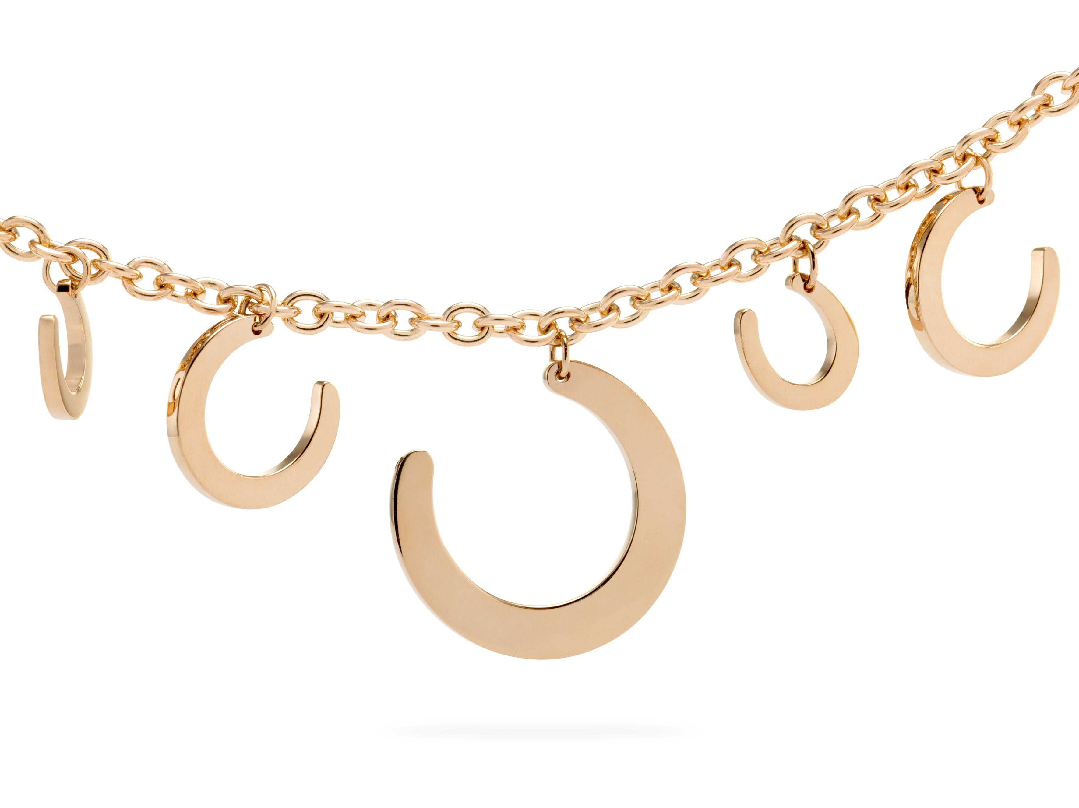 Arts and Crafts Ubaldi Gioielli 18 Karat Gold Bracelet Horseshoes Charm Pendants with 2 Diamonds For Sale