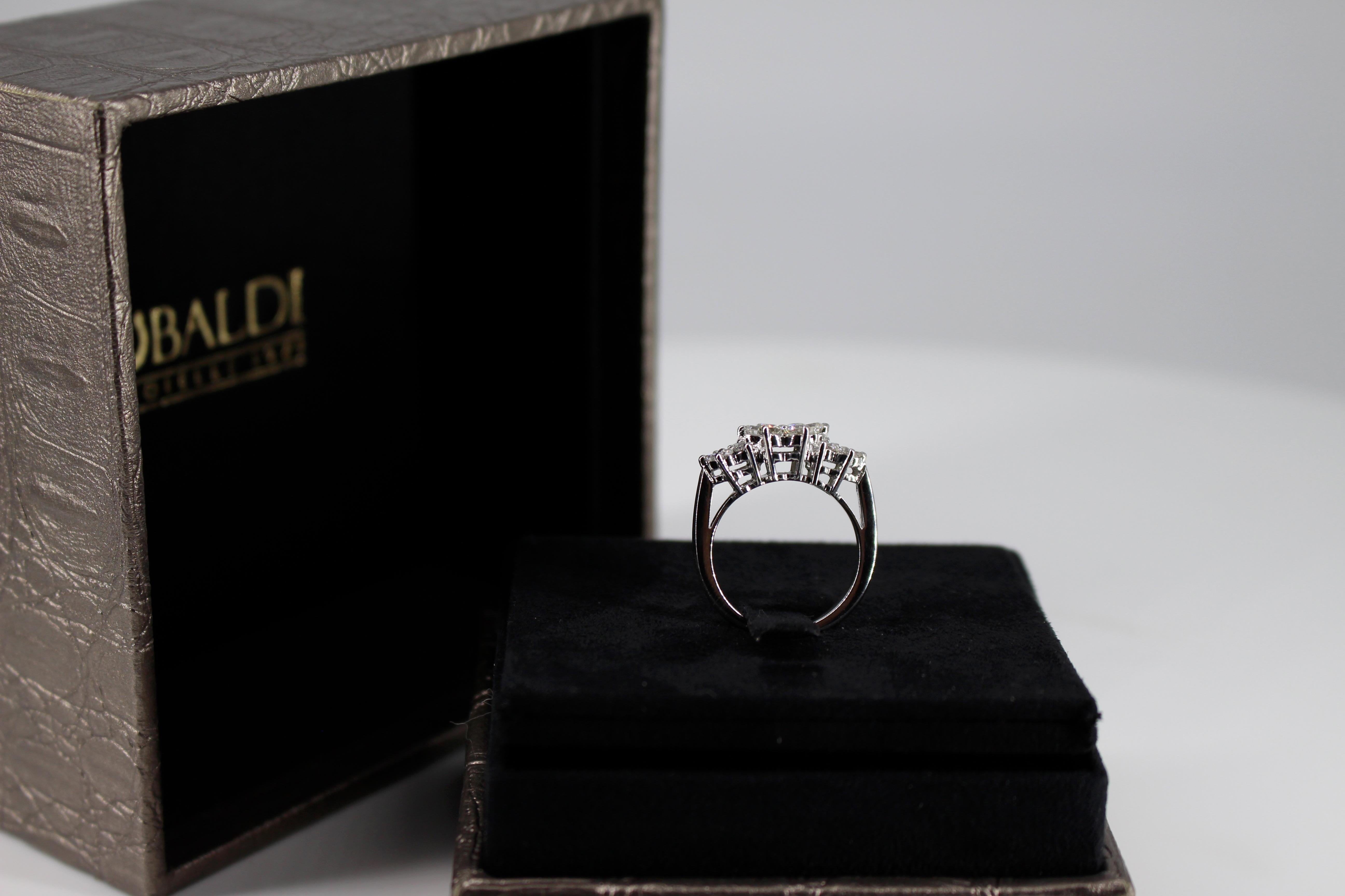Arts and Crafts Ubaldi Gioielli Diamonds Engagement Ring, White Gold 1.50 Carat Diamonds G VS For Sale