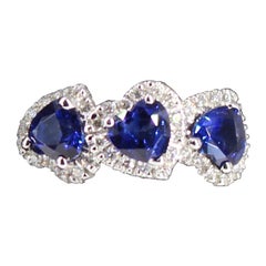 Ubaldi Gioielli Ring, Diamond and Three-Stone Sapphire Heart Shape 18 Karat Gold