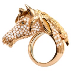 Ubaldi, Hand Made Horse Full Diamonds Pave Ring, Limited Edition, Equestrian Ed