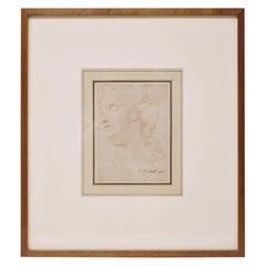 Drawing en craie rouge « Head of a Woman » d'Ubaldo Gandolfi, 1728-1781, signé