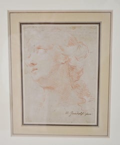 Ubaldo Gandolfi "Head of a Woman" Red Chalk Drawing 1728-1781 Signed