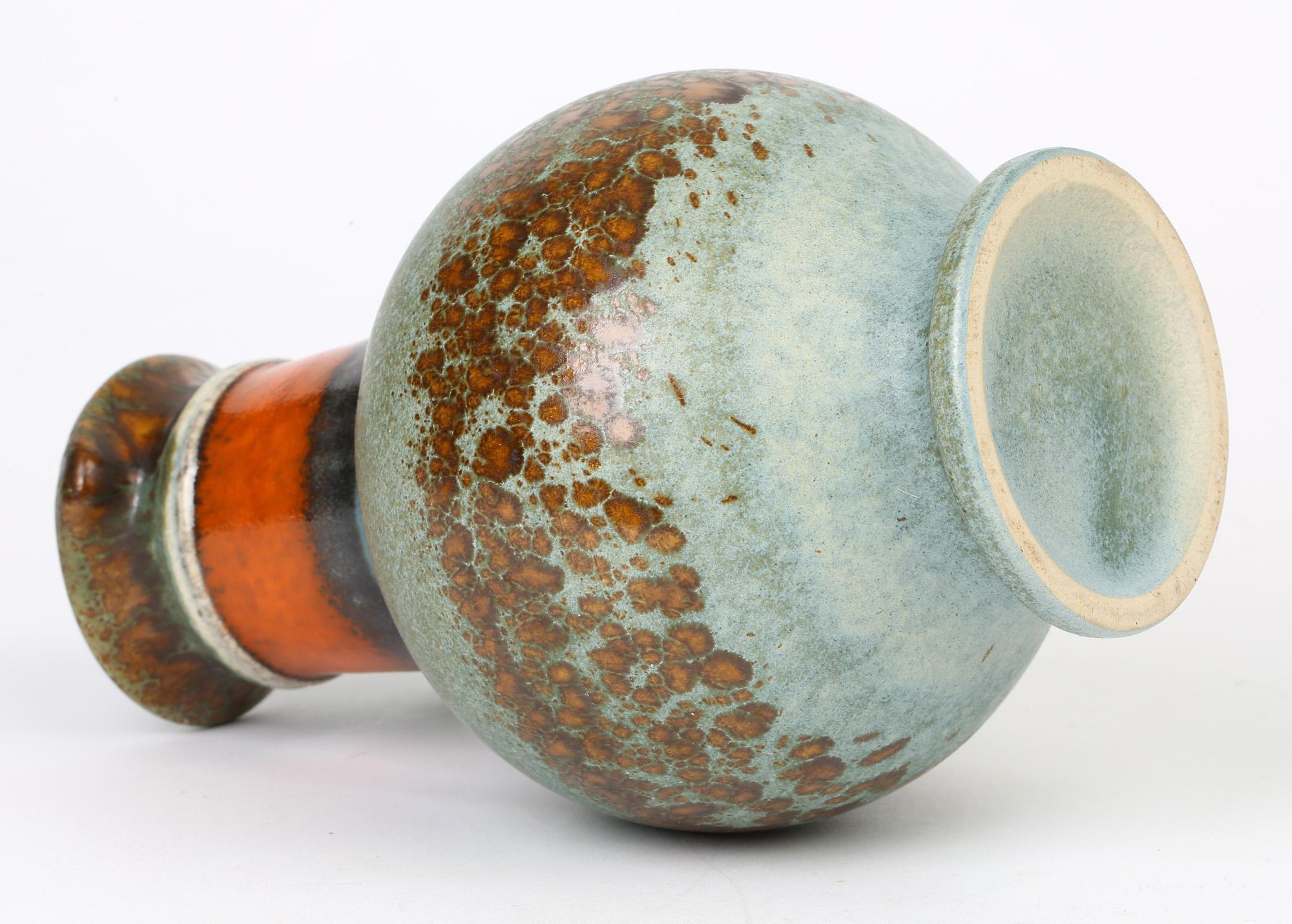 Glazed Ubelacker West German Midcentury Art Pottery Handled Vase