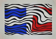 Blue and Red Composition - Original Screen Print by Uberto Maria Casotti - 1971