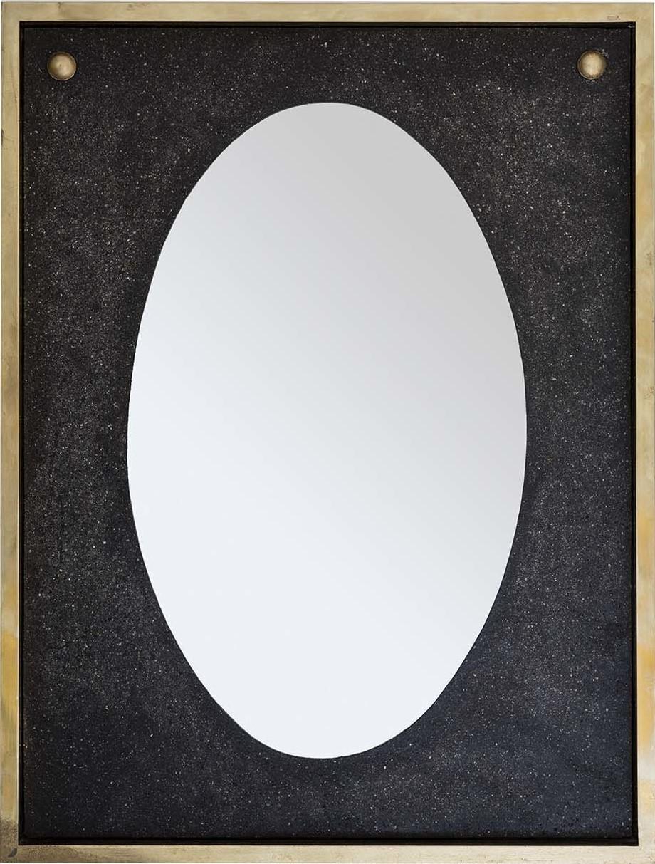A powerful accent to add depth and brightness to any room of the house, this oval mirror is encased in a rectangular frame made of black cocciopesto. Composed of a mixture of lime, sand and marble fragments, this durable and water-resistant material