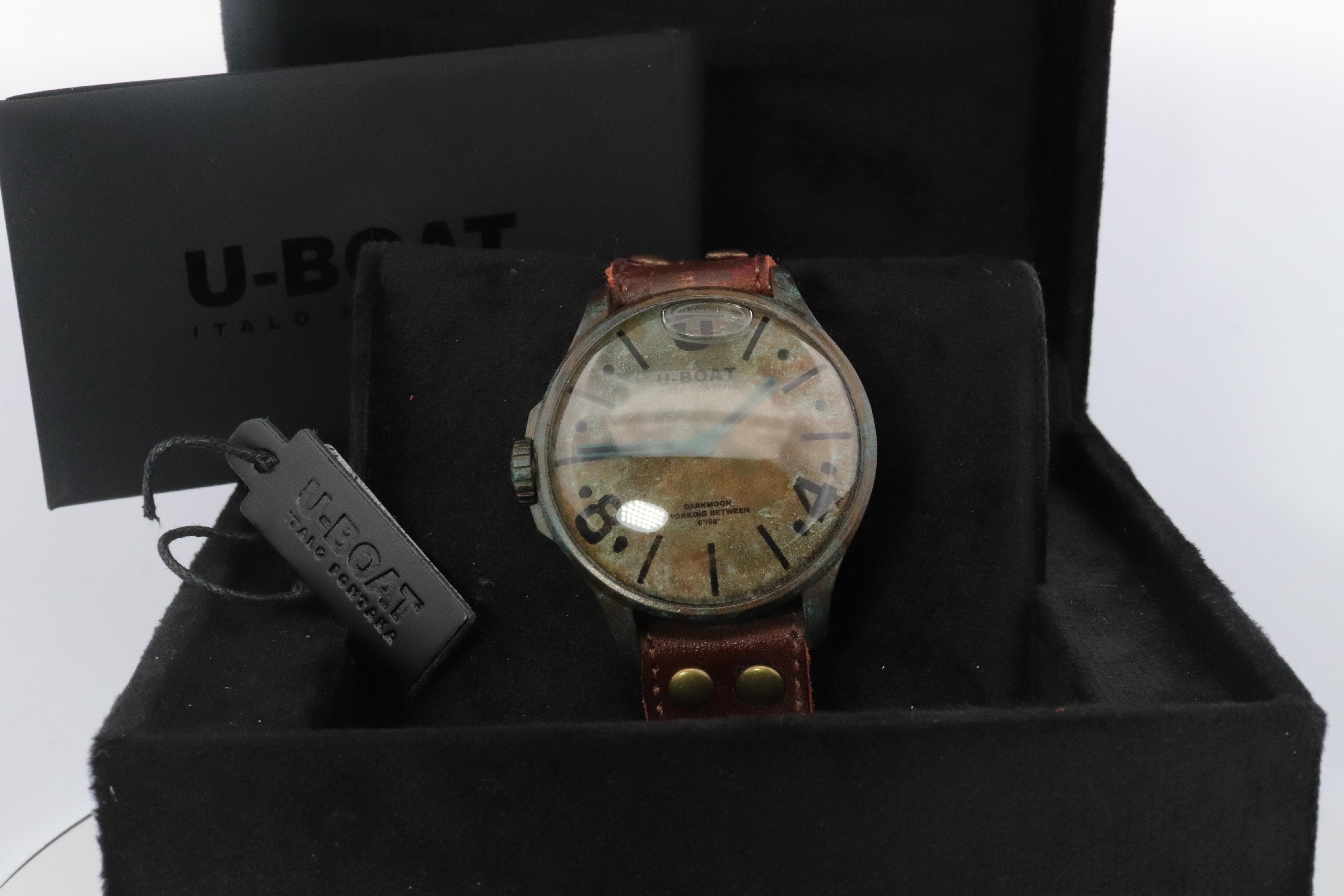 PREOWNED FULL PACKAGE (Original Box and Paperwork)!

U-Boat DarkMOON Mens Watch.

New Battery Replaced.

The U-Boat Darkmoon Unico 44 mm, designed by Italo Fontana, is a masterpiece that combines vintage charm with modernity. This unique numbered