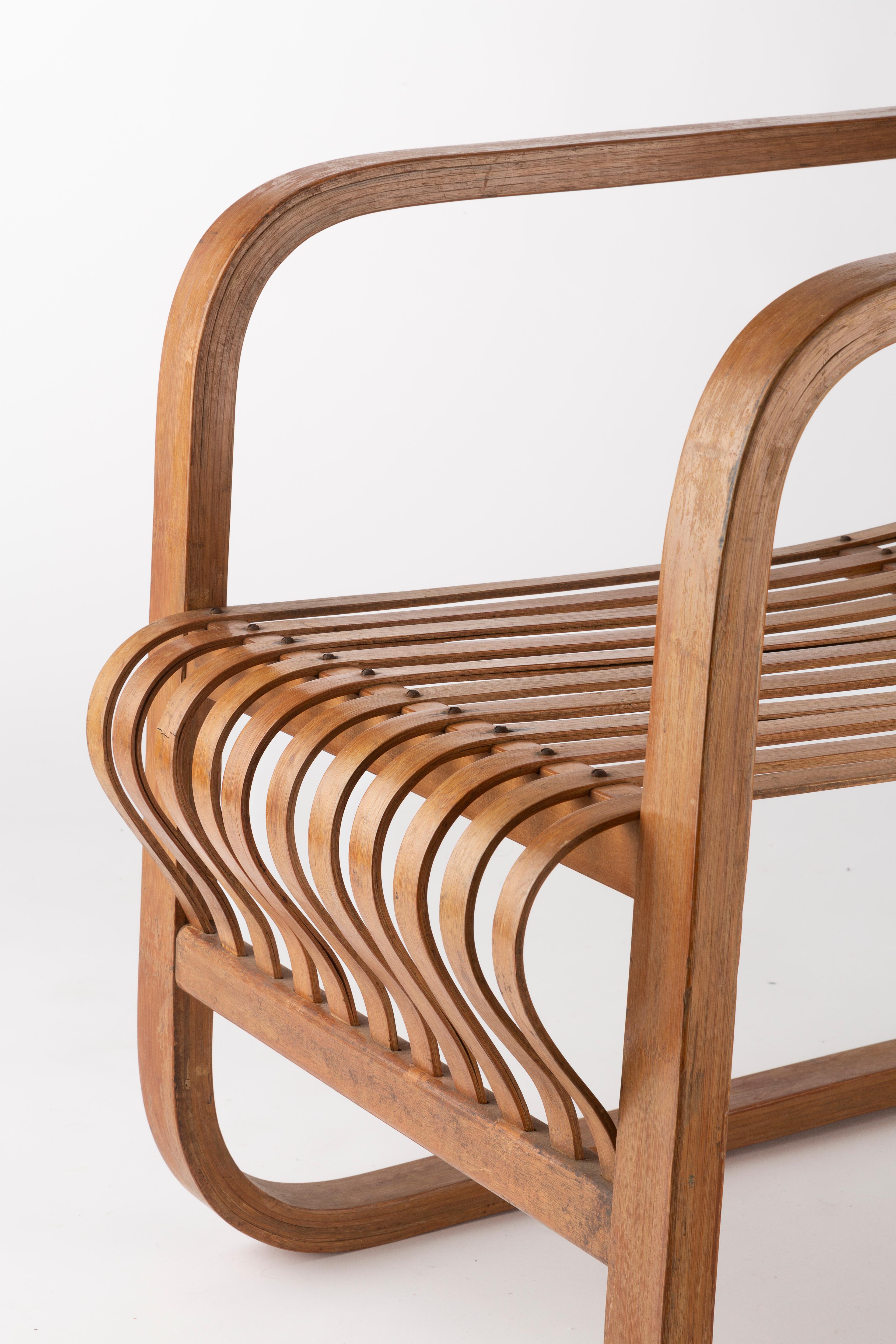 Ubunji Kidokoro Cantilever Bamboo Armchair, circa 1937 In Good Condition In Lille, Hauts-de-France