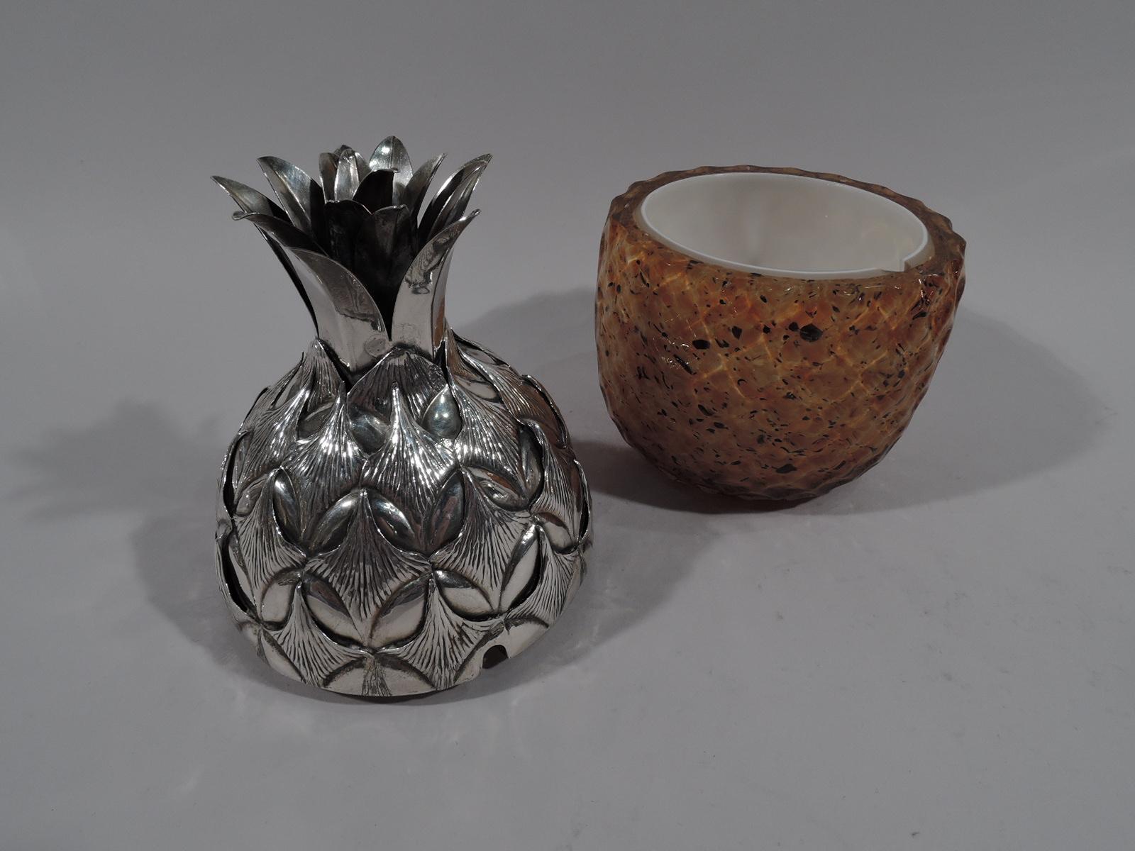 Modern Uccellati Sterling Silver and Murano Glass Pineapple Jam Jar