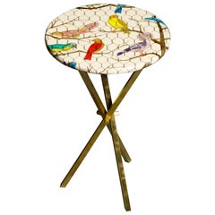 Retro "Uccelli Nella Gabbia" Brass Tripod Side Table by Piero Farnasetti, Signed 