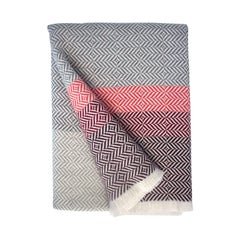 'Uccle' Woven Block Geometric Merino Wool Throw, Papaya /Pink/Burgundy/Greys