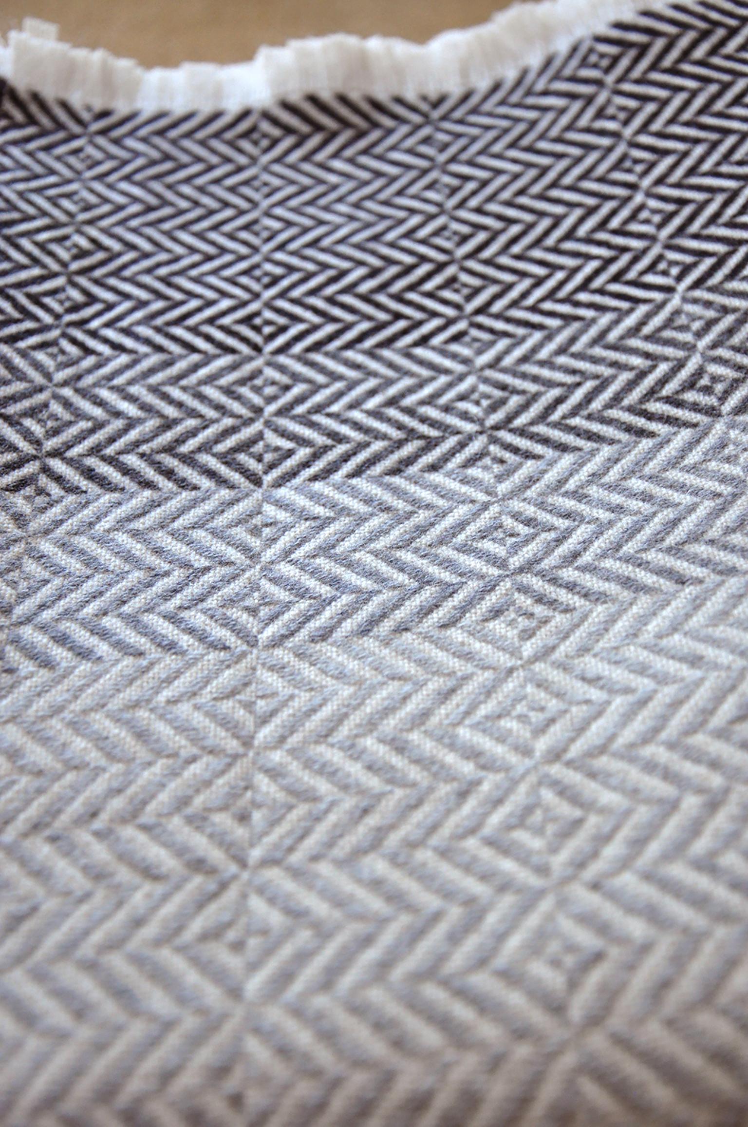 British 'Uccle' Woven Block Geometric Merino Wool Throw, Pearl Grey