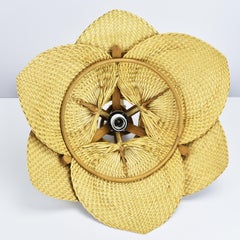 Uchiwa Mid-Century Pendant Chandelier in Style of Ingo Maurer, 1960s Wicker Art