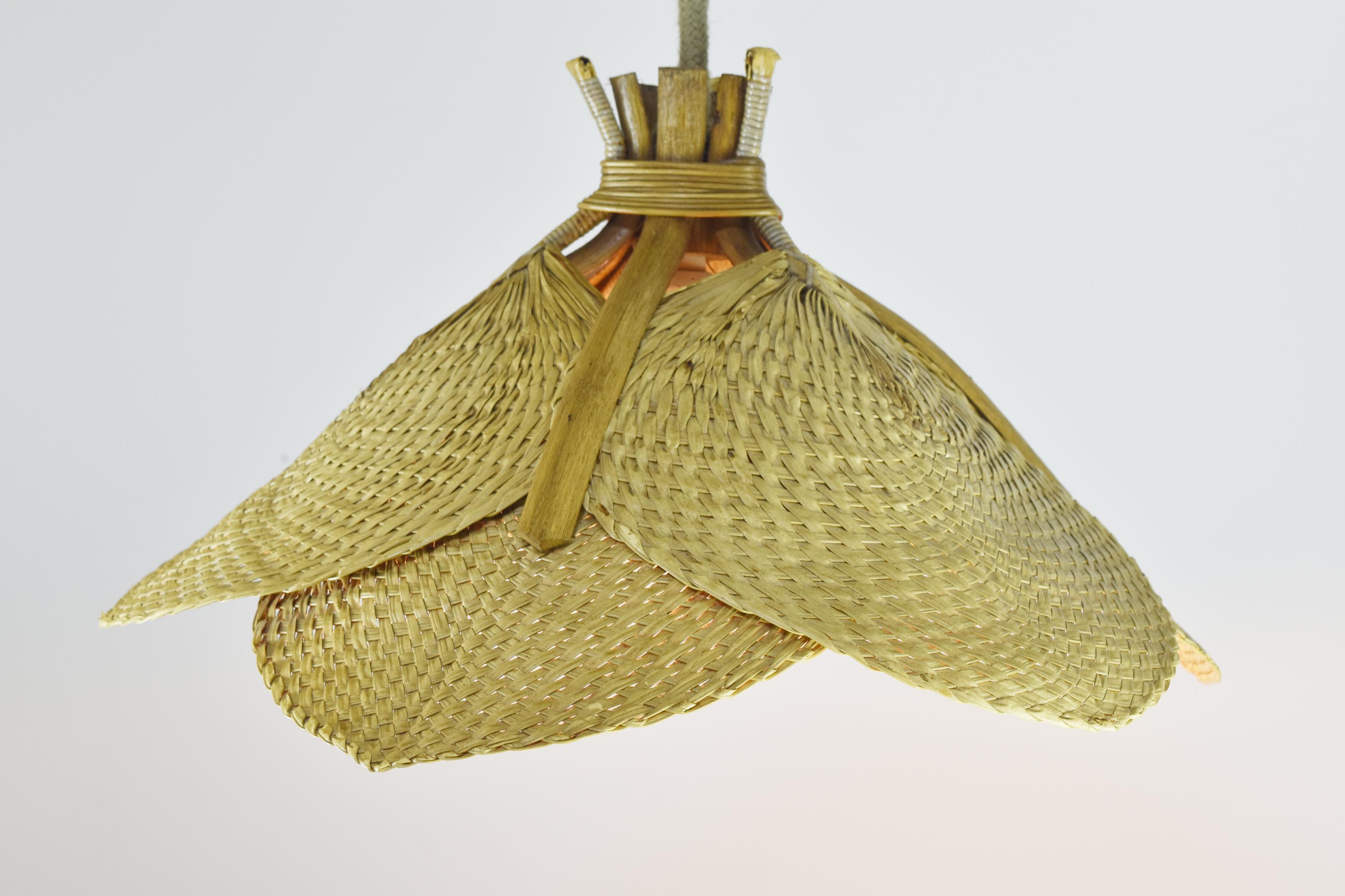 Uchiwa Mid-Century Pendant Chandelier in Style of Ingo Maurer, 1960s Wicker Art 2