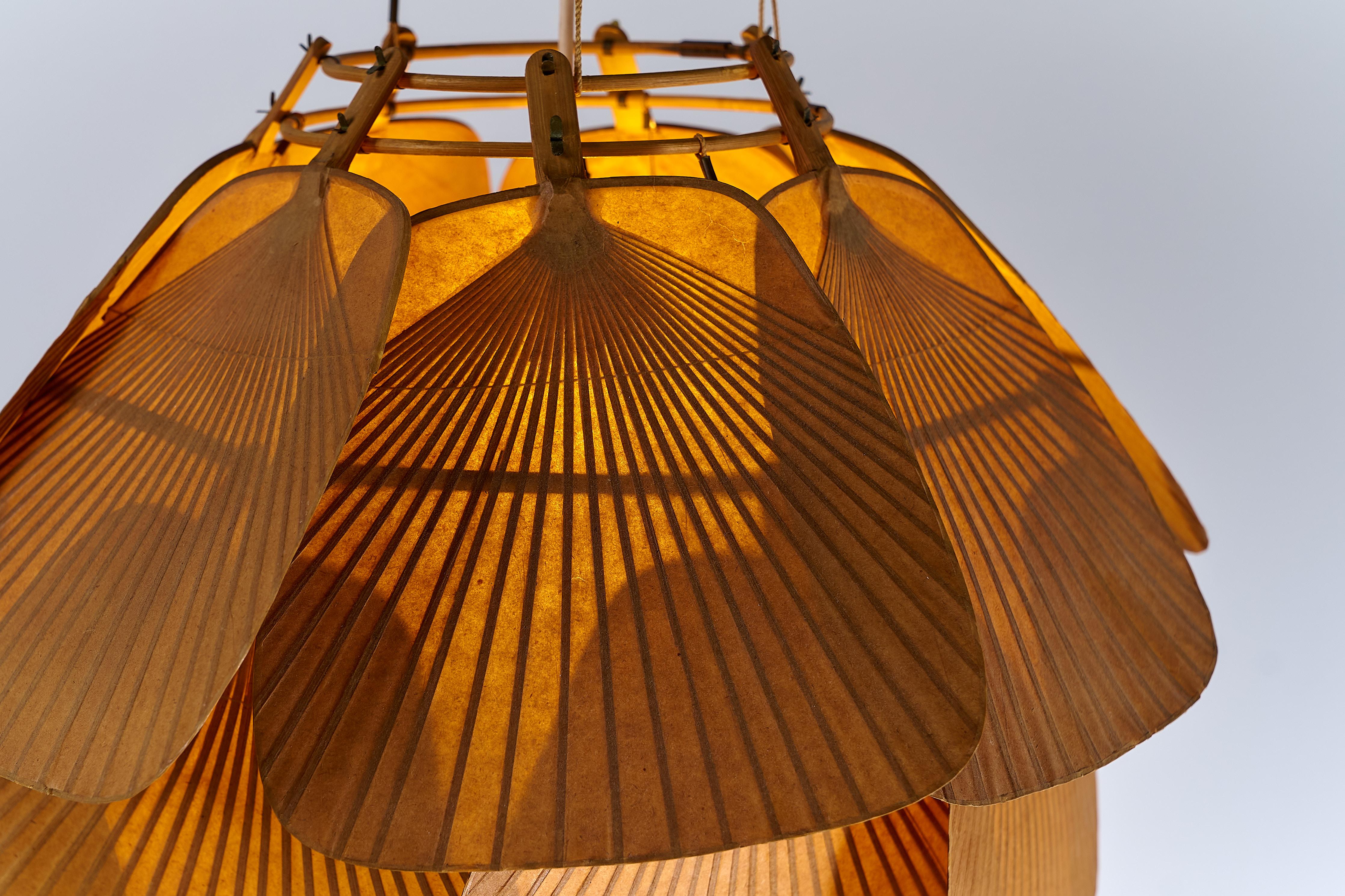 Bamboo Uchiwa Series Chandelier by Ingo Maurer for Design M, Germany, 1970's For Sale