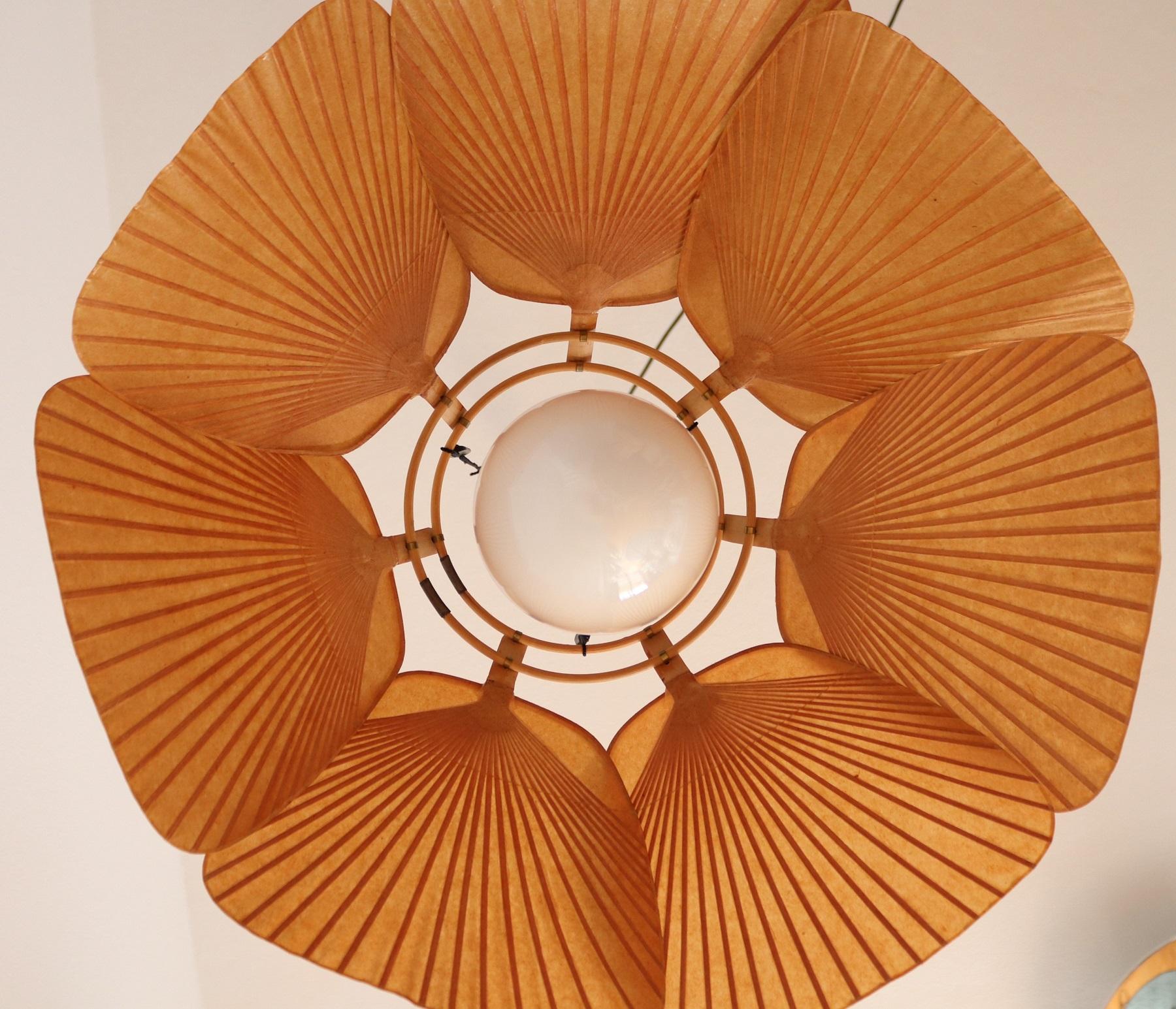 German Uchiwa Shichi Bamboo and Paper Pendant Lamp by Ingo Maurer, 1973
