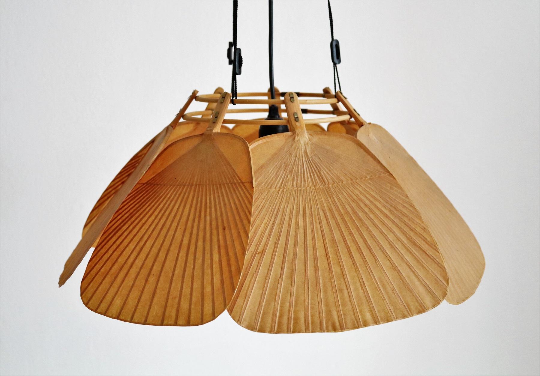 Late 20th Century Uchiwa Shichi Bamboo and Paper Pendant Lamp by Ingo Maurer, 1973