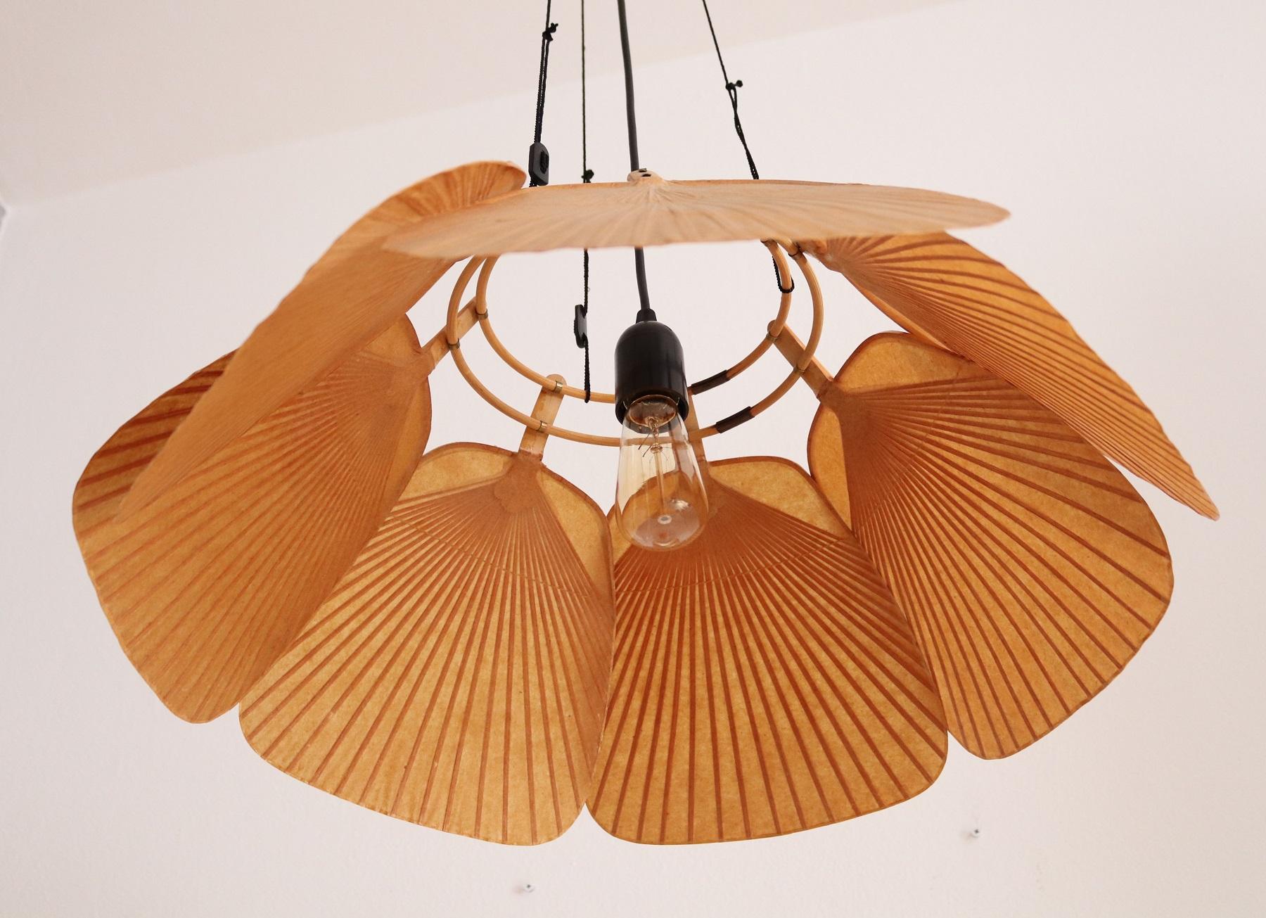 Uchiwa Shichi Bamboo and Paper Pendant Lamp by Ingo Maurer, 1973 3