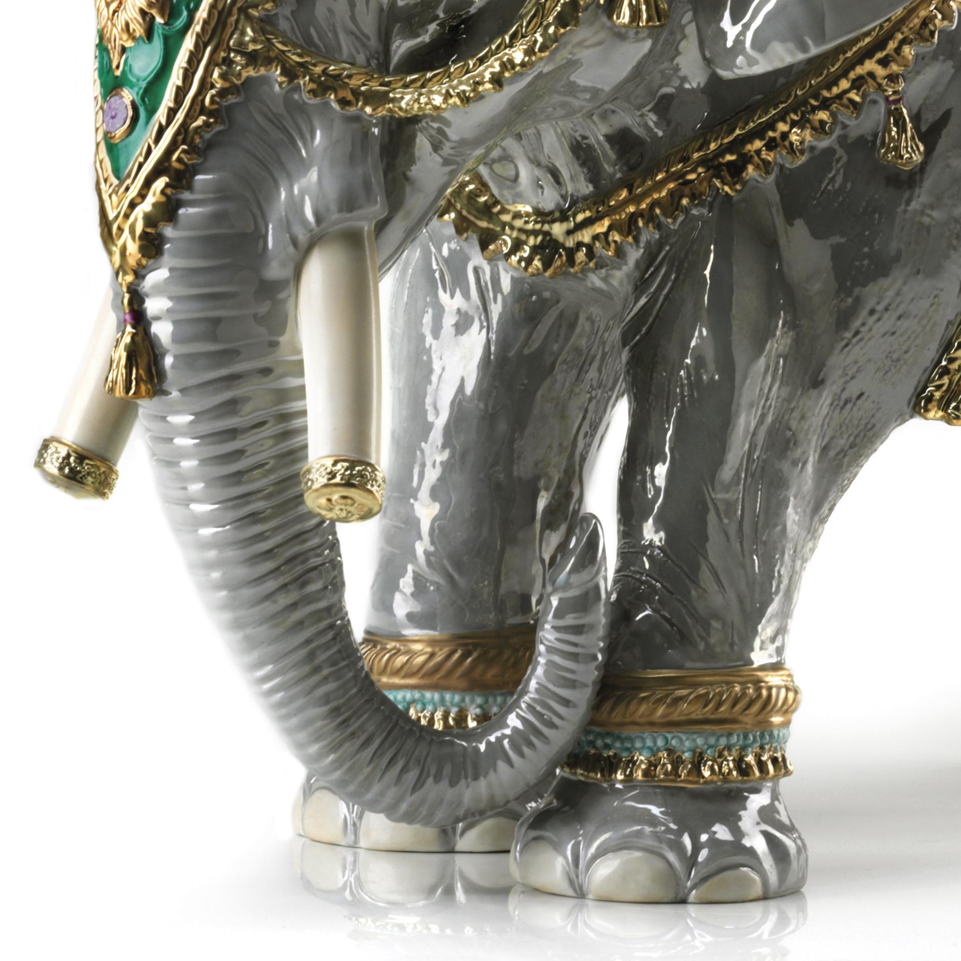 Hand-Crafted Udaipur Green Elephant Sculpture For Sale