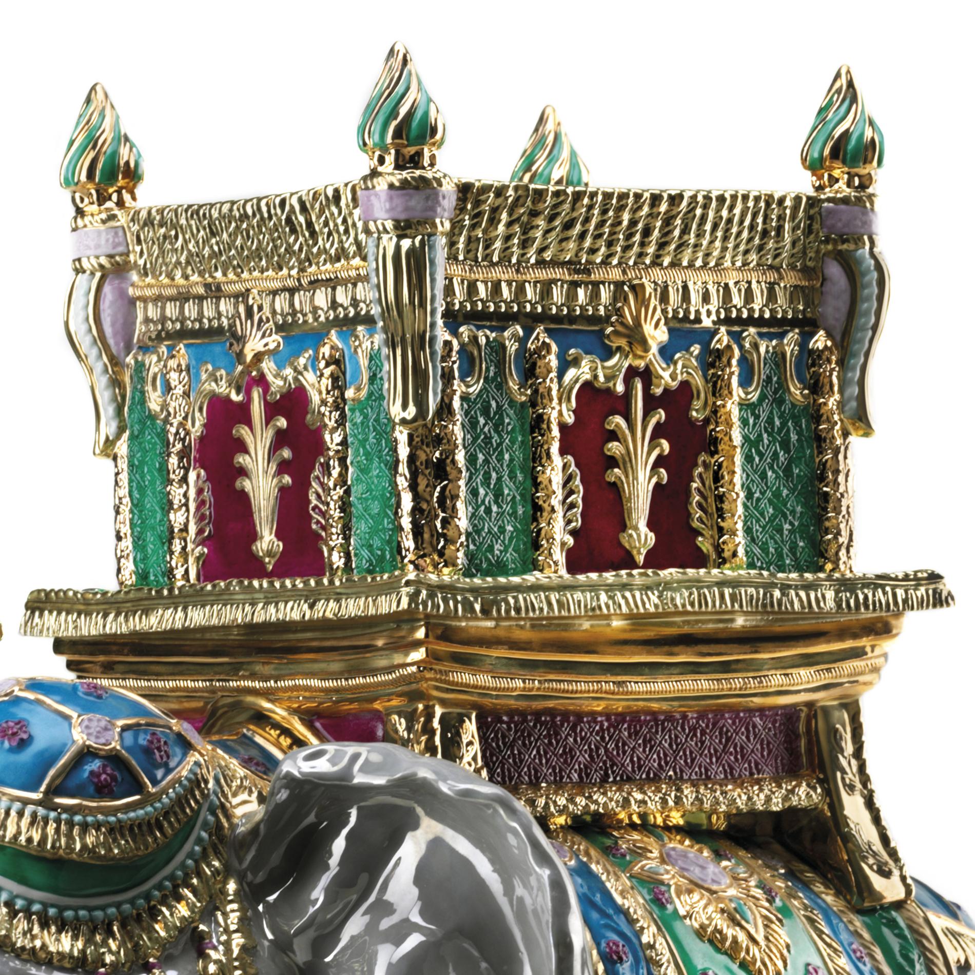 Gold Plate Udaipur Green Elephant Sculpture For Sale